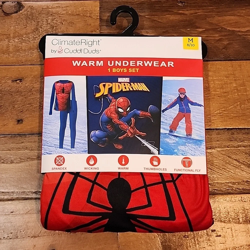ClimateRight by Cuddl Duds Spiderman Boys Thermal Set Size Medium 8/10 - Picture 1 of 11
